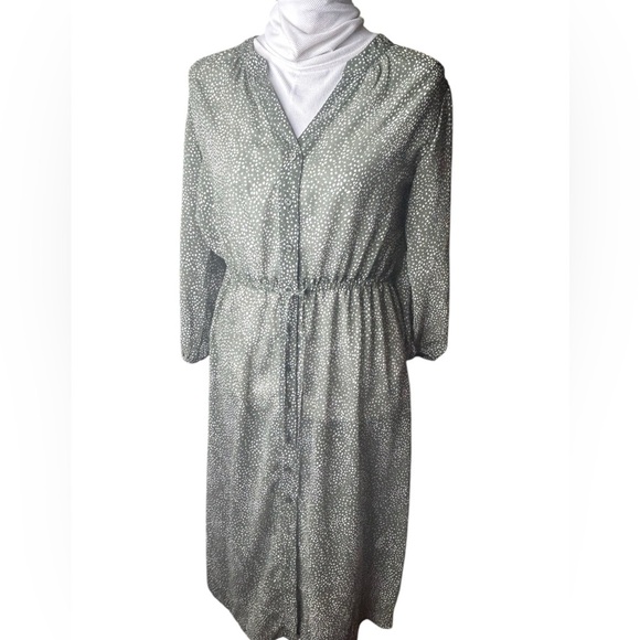 41 Hawthorn 3/4 Sleeve Chiffon Shirt Dress sheer no slip medium dots - Picture 4 of 8